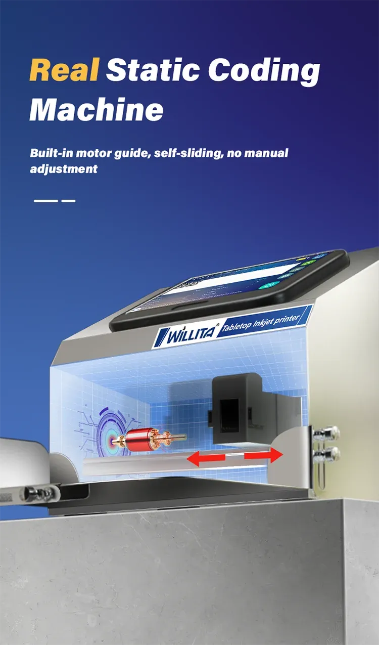 Static inkjet printer real static coding machine front view with nozzle area