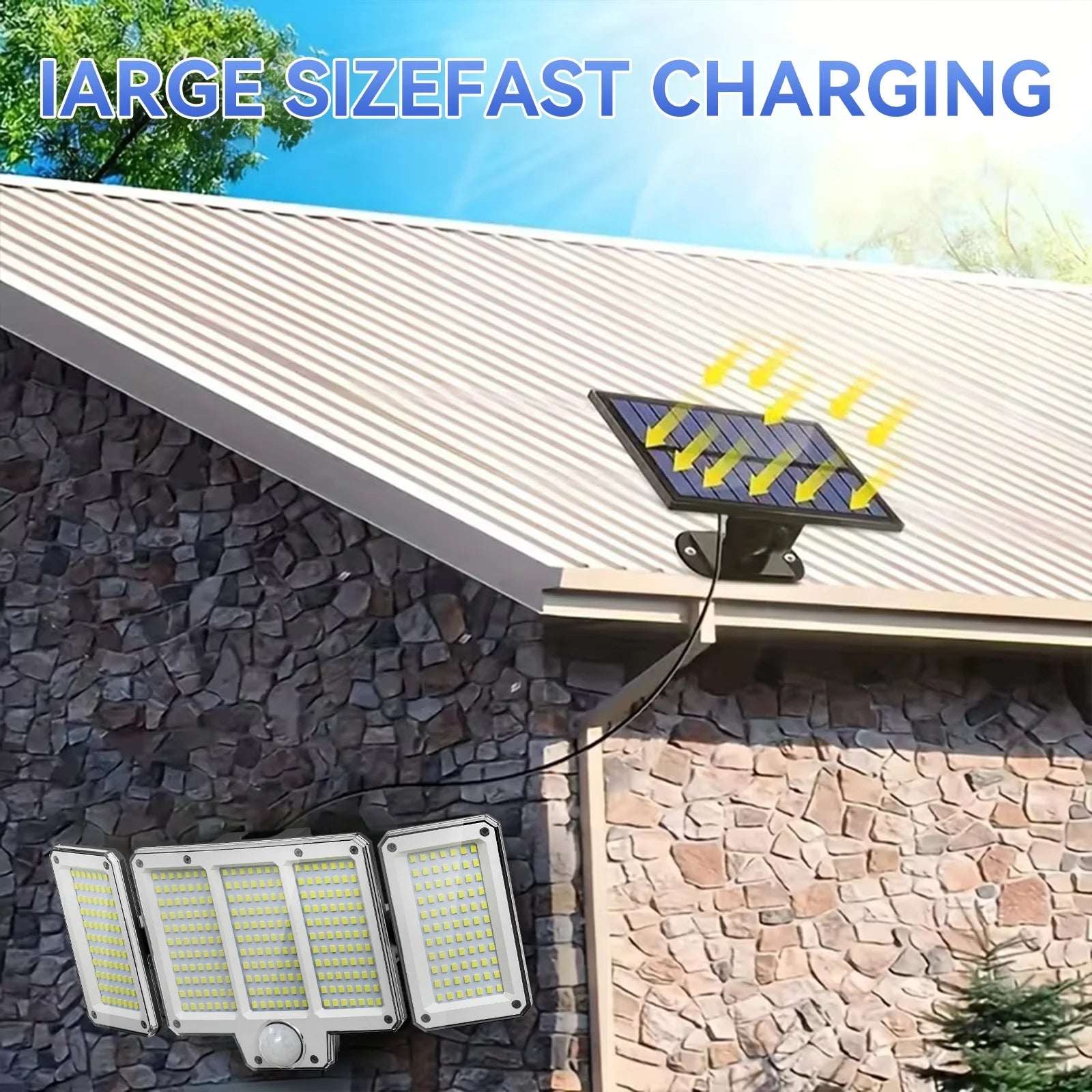 309LED Split Panels Solar Motion Sensor Lamp, 3 Side Outdoor Solar Security Wall Lamp with 3 Lighting Modes, IP65 Waterproof 270° Wide Angle Street Lamp, for Garden Yard Driveway