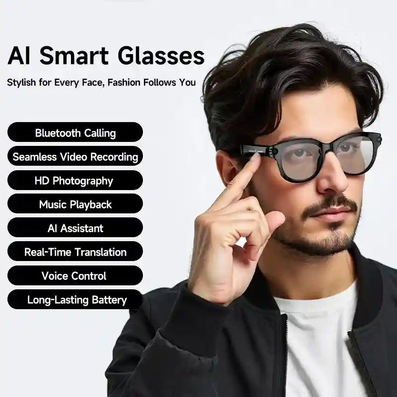 AI Smart Glasses with Real-Time Translation & HD Video Camera - White Tidesmit