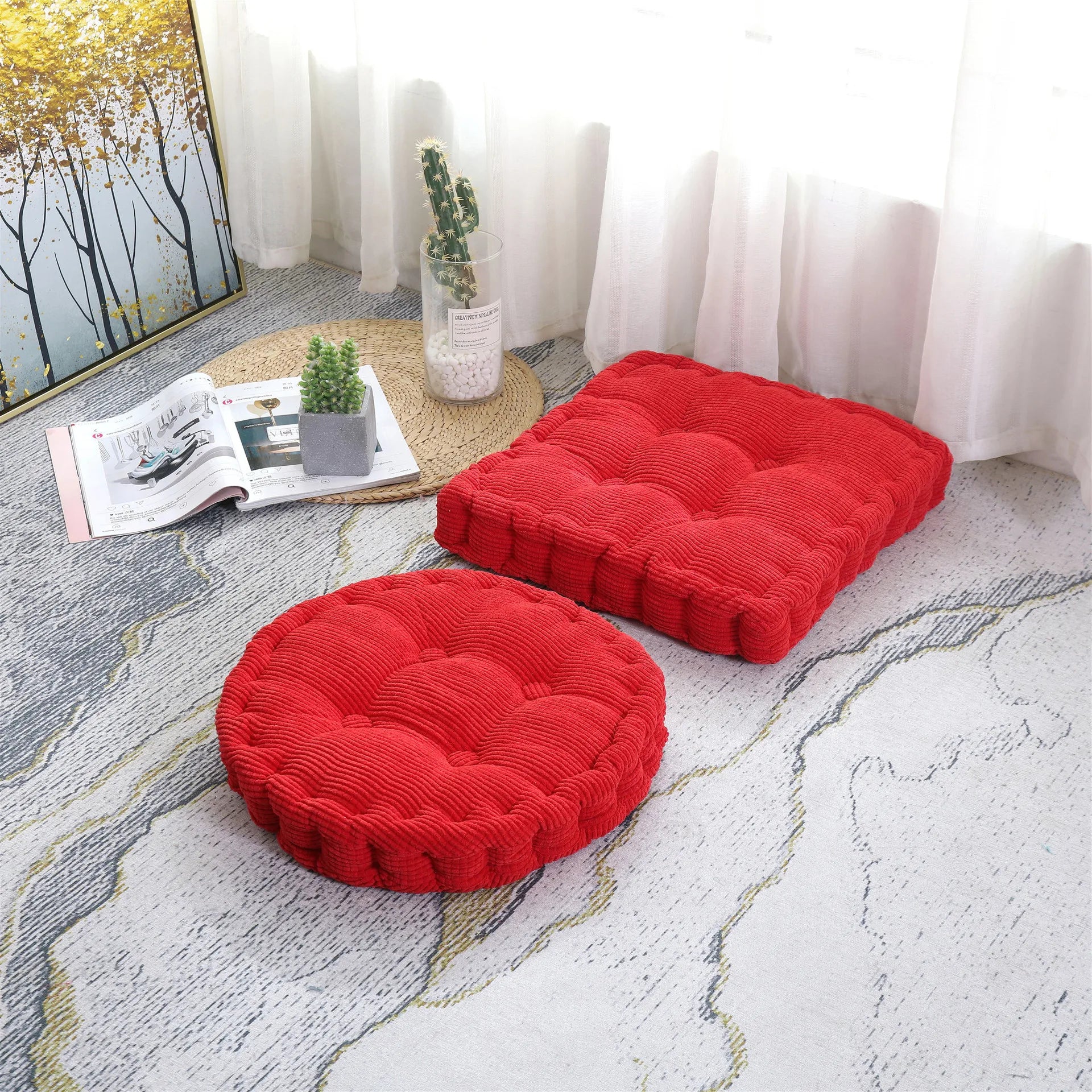 Meditation Floor Square Pillow For Seating On Floor Solid Tufted Thick Pad Cushion For Yoga Balcony Chair Seat Cushions Pouf 방석