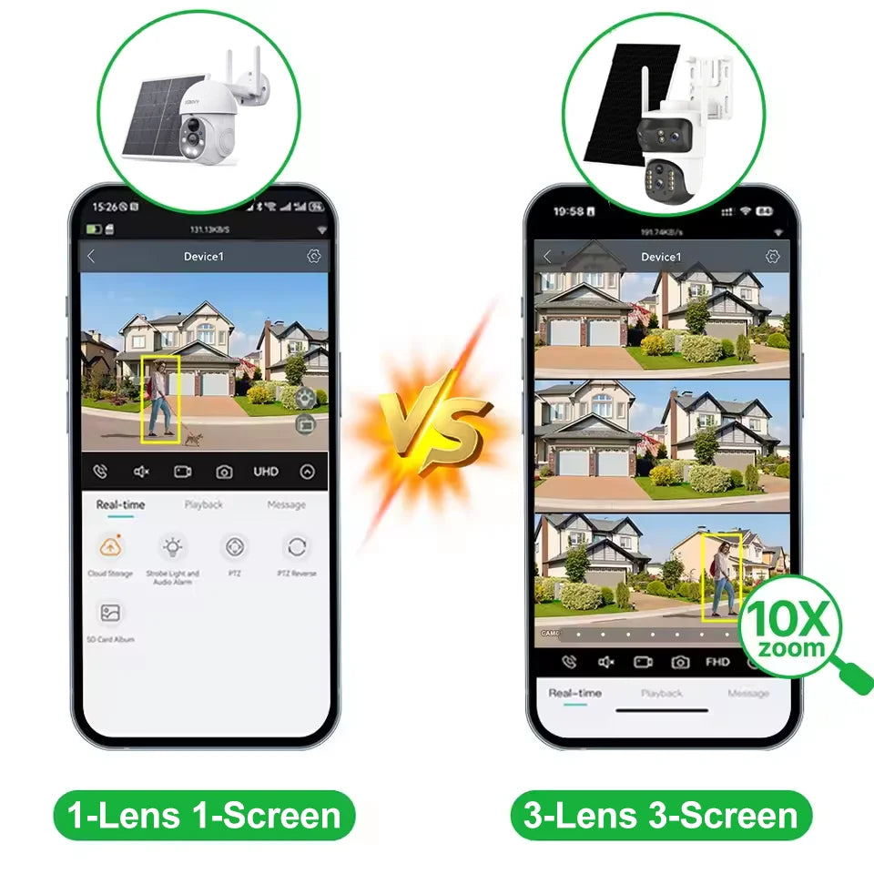 V380 Security Camera 3 Lens 12MP HD 4G Wireless Outdoor Automatic Tracking Humanoid PIR AI Detection 10000mAh PTZ Camera