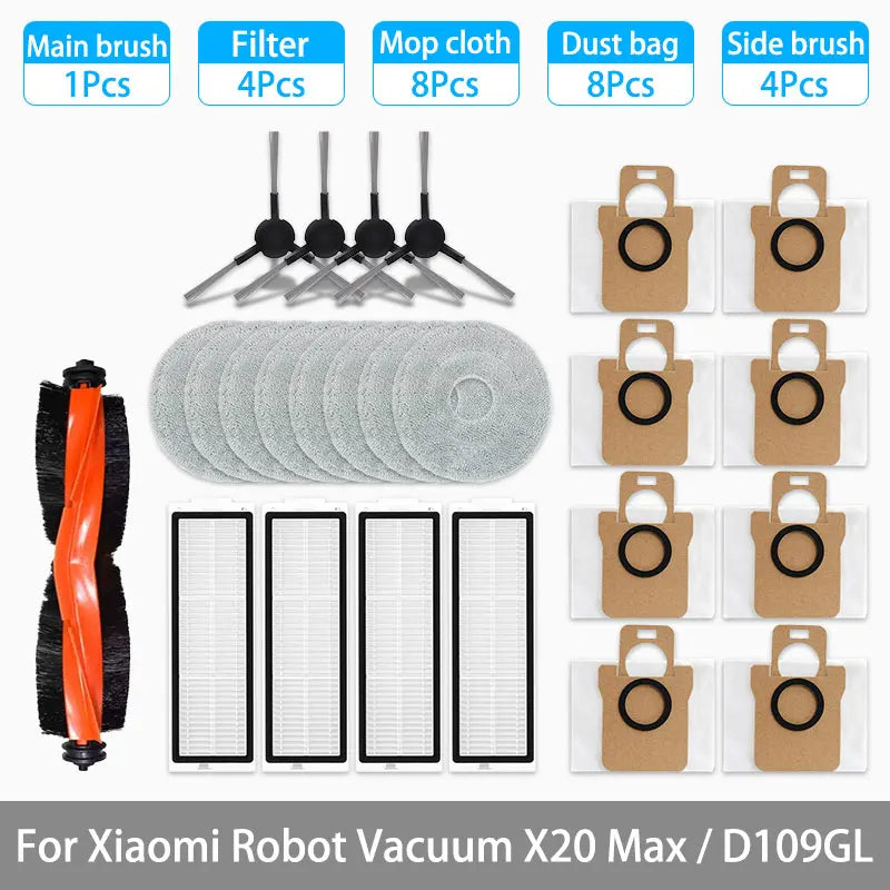 Robot vacuum replacement kit: dust bags, filters, mop cloths, side brushes, main brush