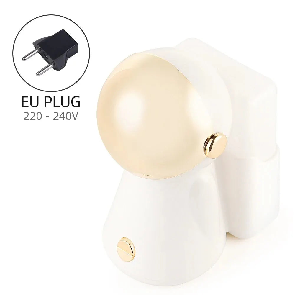 White astronaut-shaped plug-in night light with a gold faceplate and EU plug.