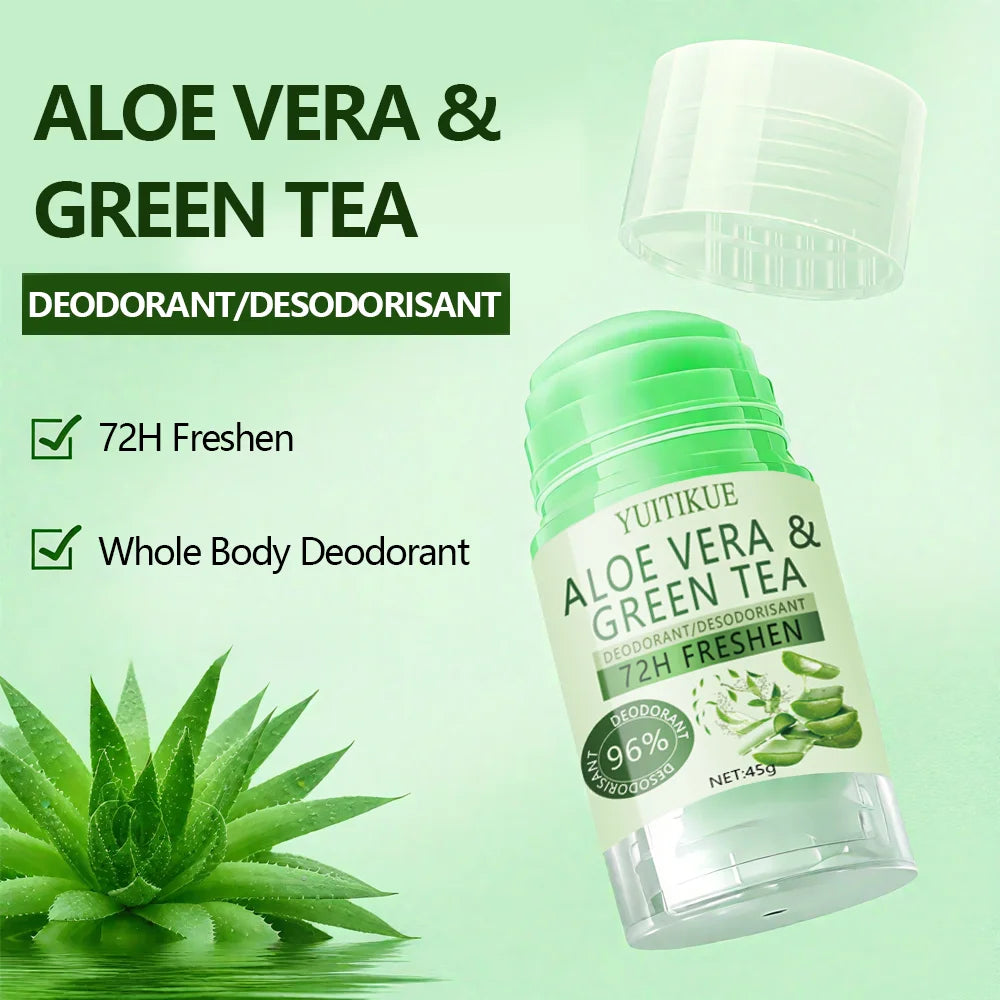 Tidesmit Aloe Vera & Green Tea deodorant stick for 72H freshness, natural odor and sweat protection for underarms.