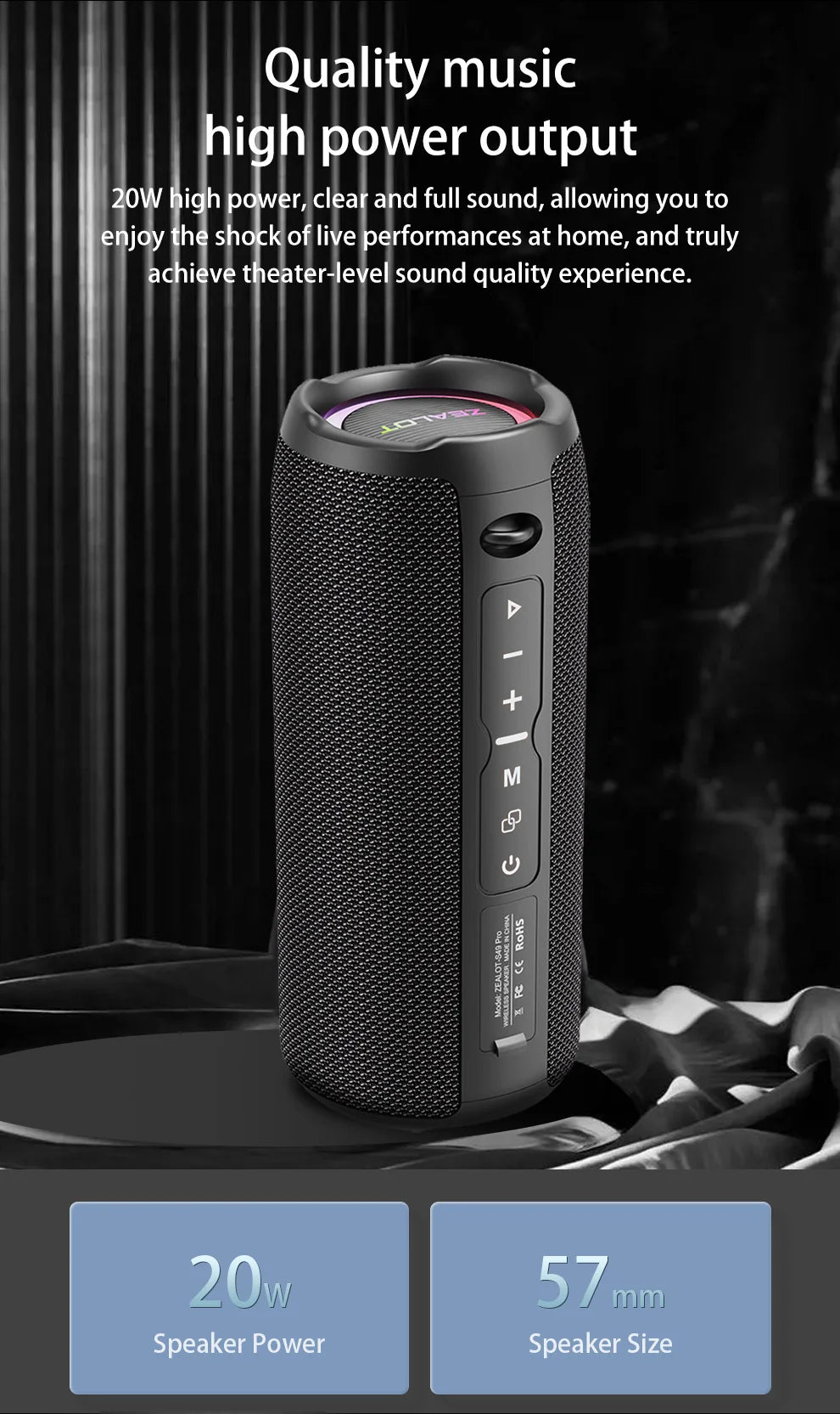 Zealot S49 pro Wireless Speaker,Outdoor Portable Subwoofer Speaker Waterproof IPX 6,, Dual Pairing,3000mAh.