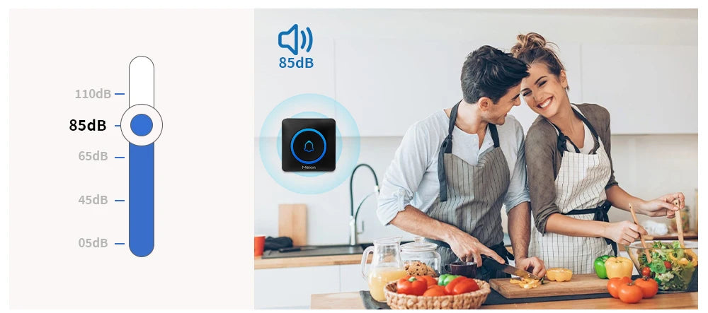 Meian IP65 Waterproof Wireless Doorbell Smart Home Outdoor Door Bell 60 Ringtone 5 Volume Adjustable LED Flash Smart Door Bell