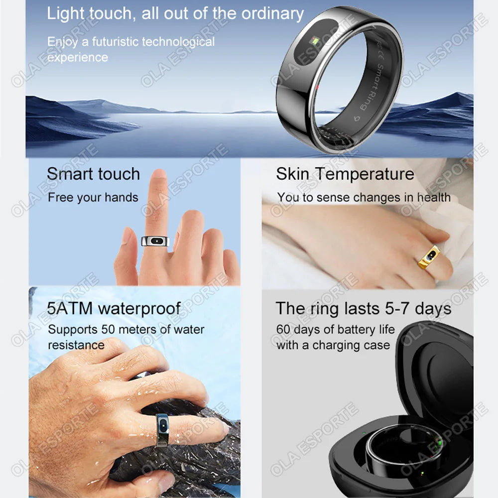 Qring Smart Ring R08 Women Men Remote Control Electronic Blood Pressure Monitor Temperature Sleep Tracker Waterproof Android IOS Tidesmit