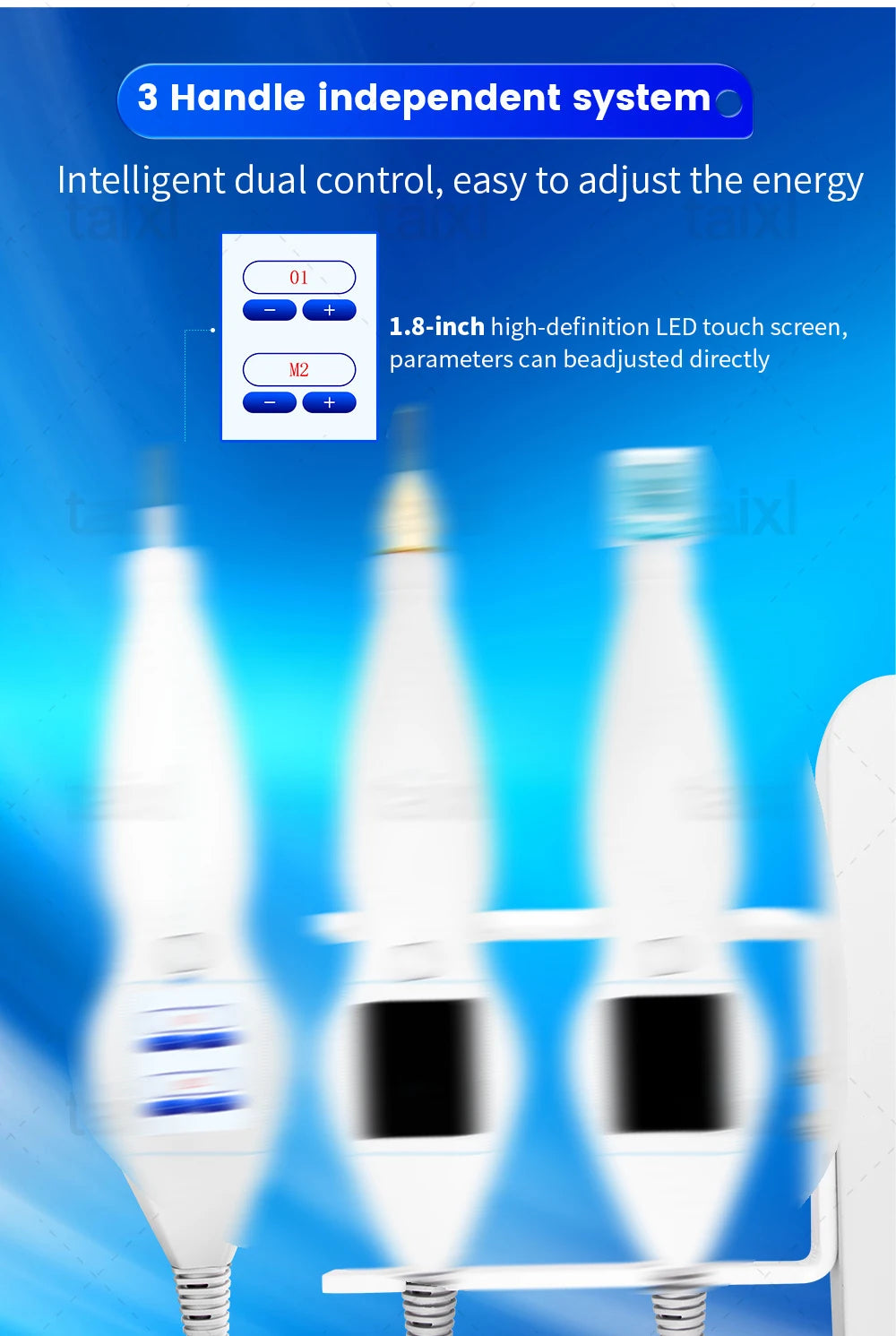Ozone plasma facial beauty device with 3 handles, LED touch screen control, and anti-aging skin rejuvenation features.