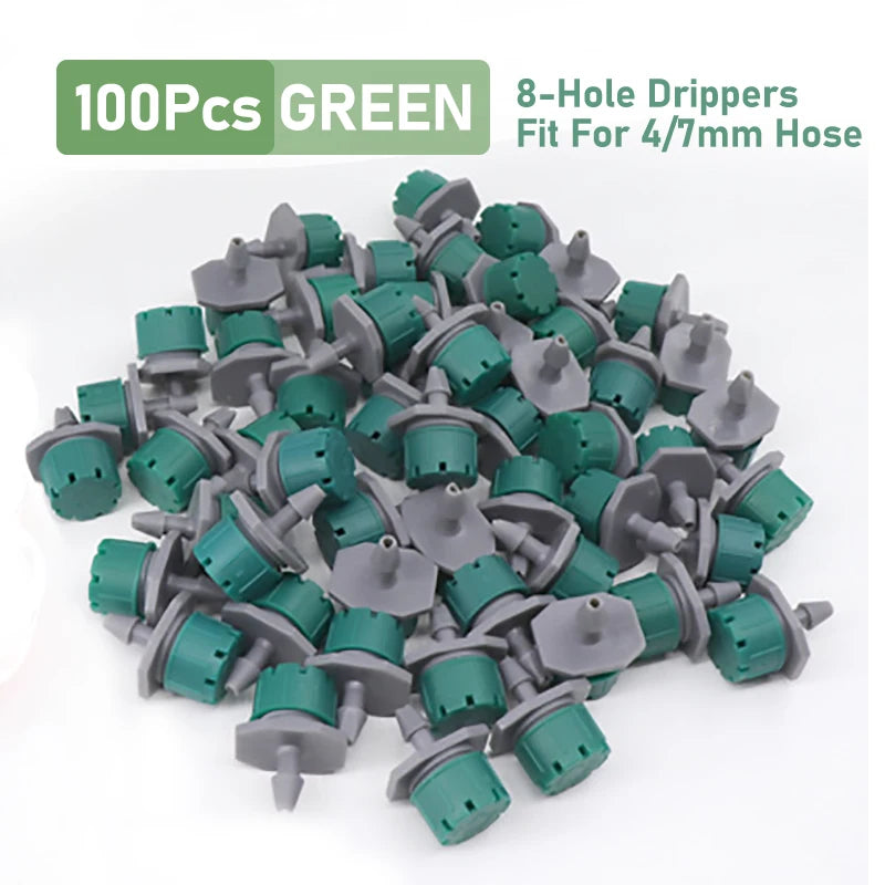 50/100PCS Adjustable Dripper for 4/7mm Garden Irrigation Hose Watering Sprinkler Emitter 0-80L/H for Yard Greenhouse