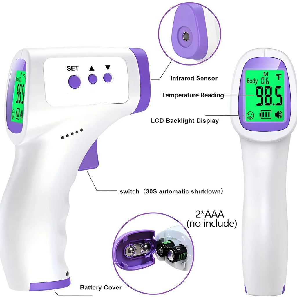 Wrist Blood Pressure Monitor LED Rechargeable English Voice Broadcast Tonometer BP Monitor Forehead Digital Thermometer