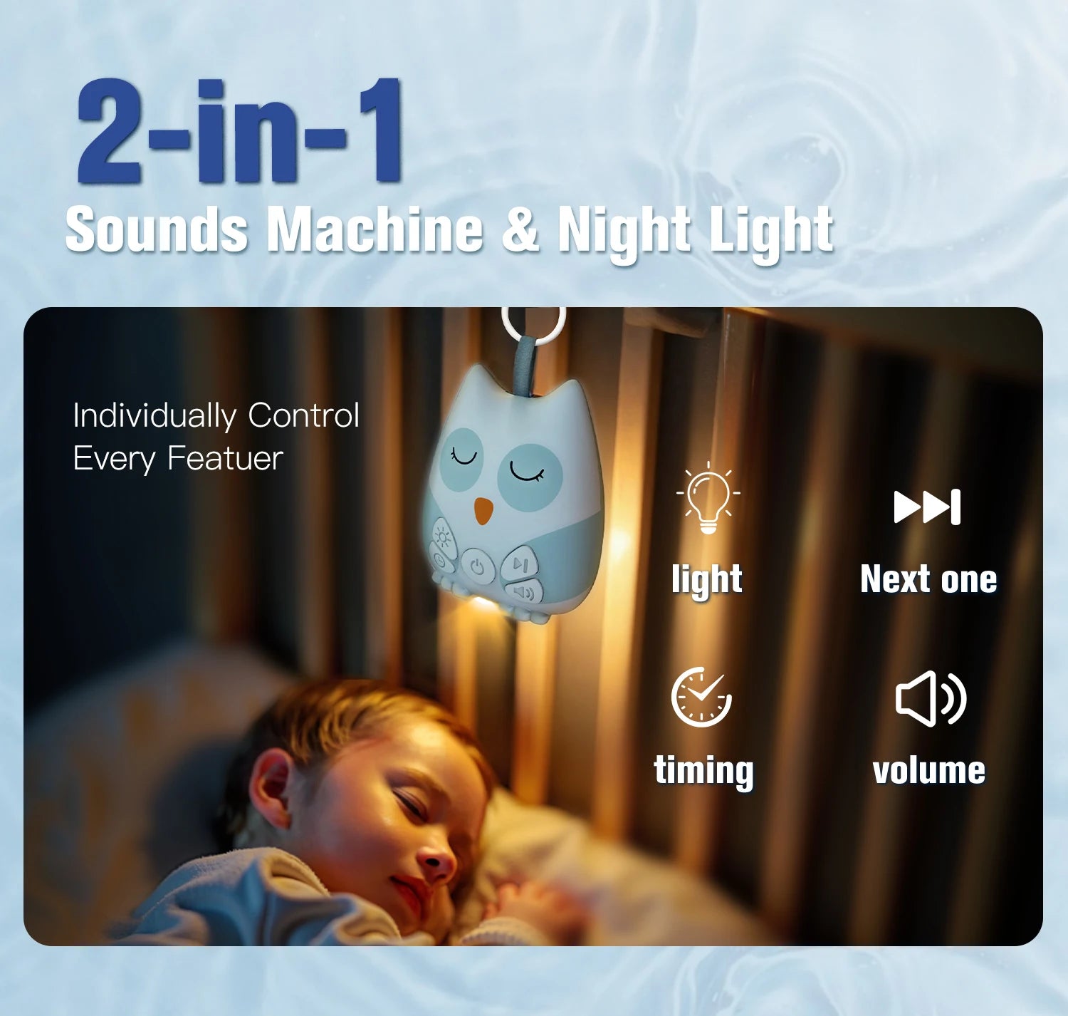 White Noise Machine Portable Baby Sleep Assistant Smart Cry Detection 15 Calming Sounds Night Light Timer Baby Shower Gift