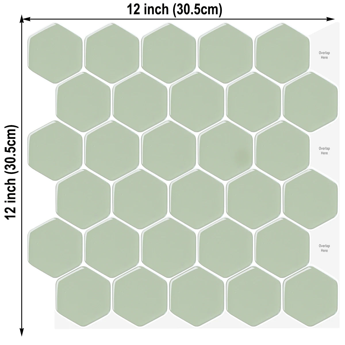 Sage green hexagon mosaic vinyl wallpaper tiles, self-adhesive peel-and-stick sheet