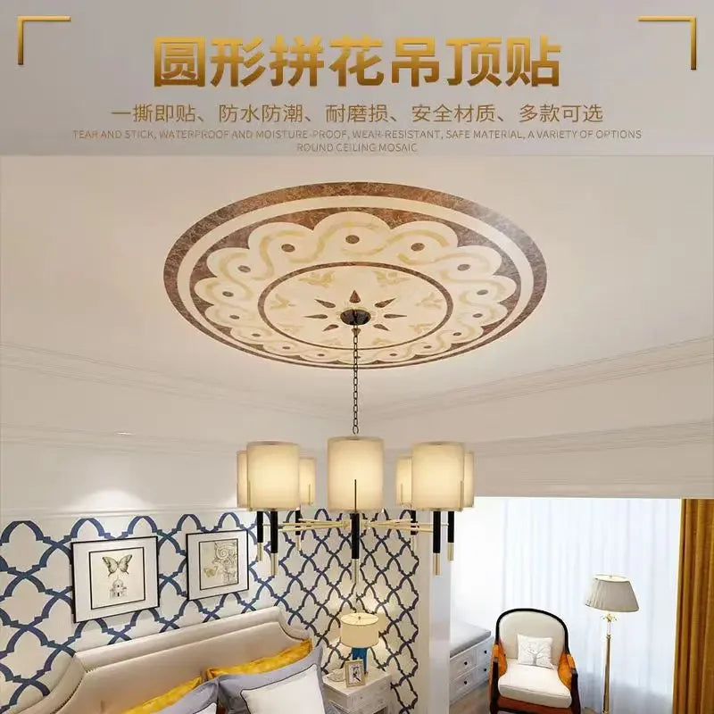 Ceiling light fixture decor wall sticker self-adhesive wallpaper light pool pvc round sticker ceiling decor mosaic