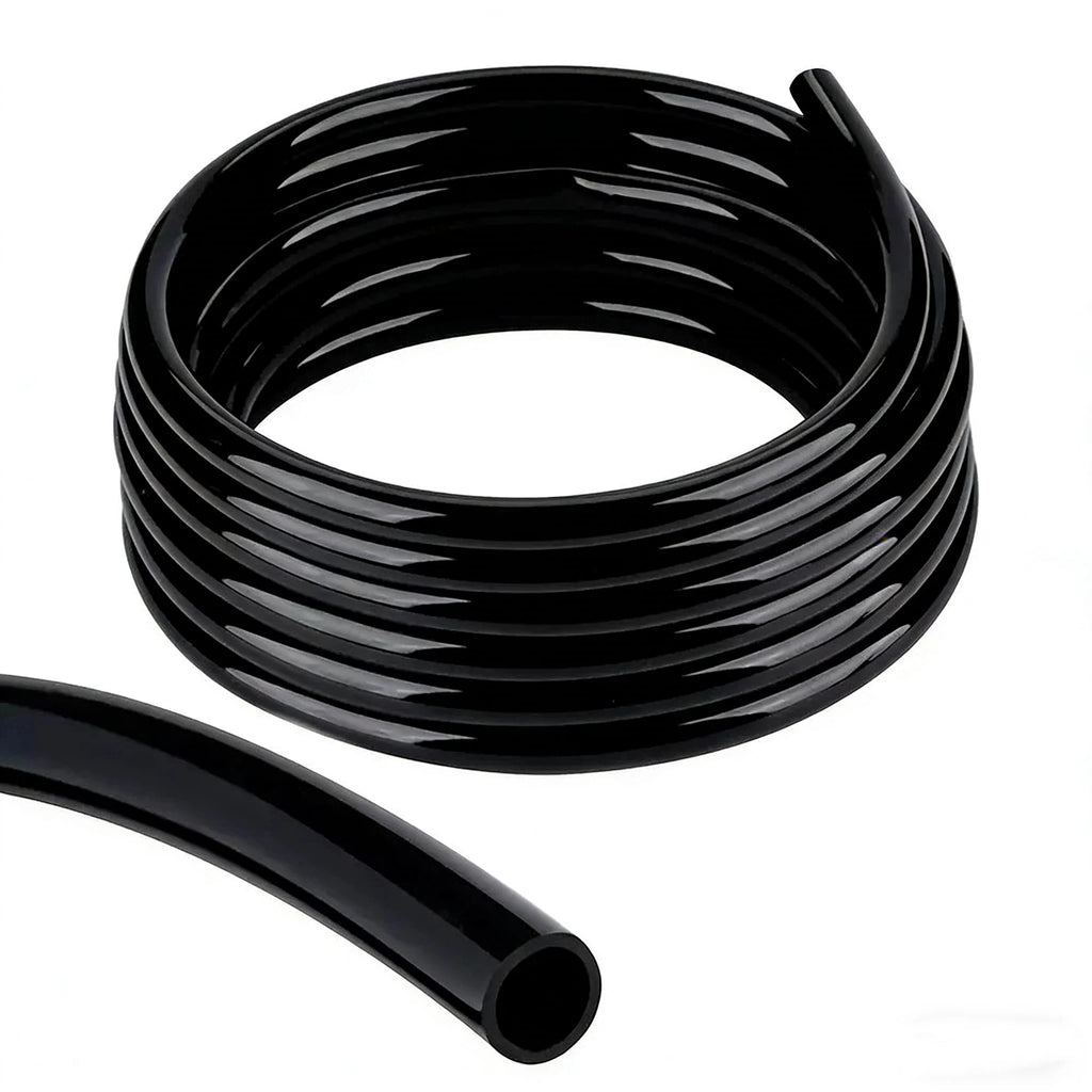 Coiled black drip irrigation tubing hose for DIY micro drip watering systems