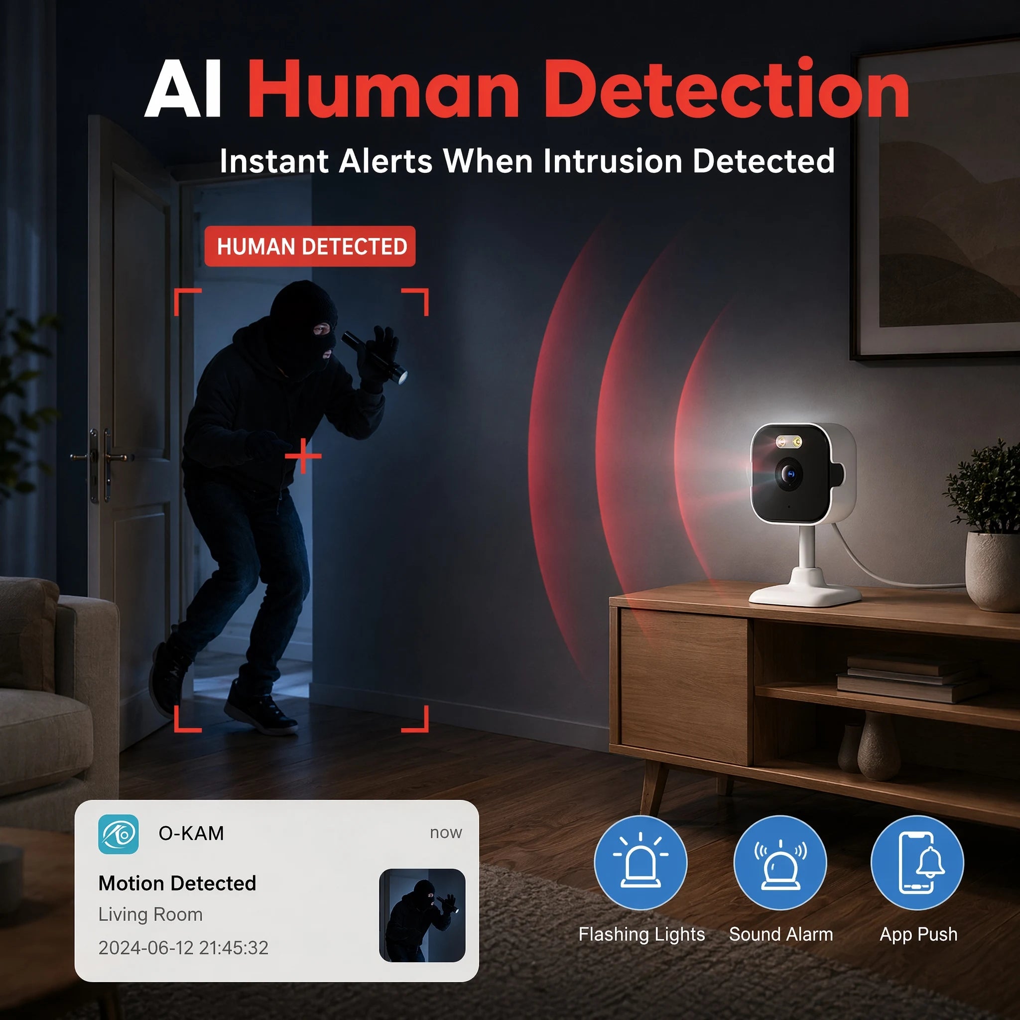 OKAM PRO APP Home Camera HD 5MP Mini WiFi Indoor Camera with Human Detection 5X ZOOM Baby Monitor 24/7 Video Record CCTV