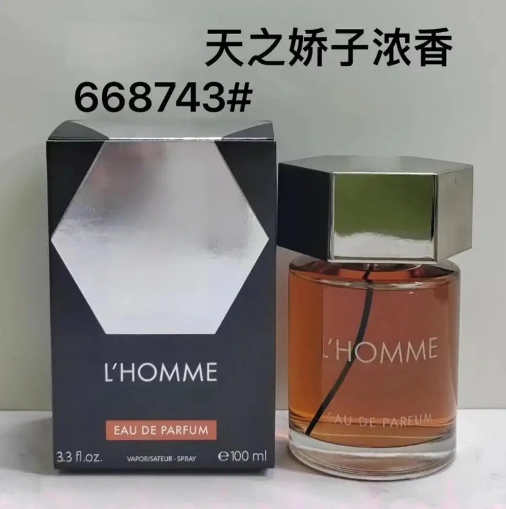 L'Homme EDP unisex perfume: 100ml oriental woody floral scent, sleek round bottle with geometric hexagonal silver cap.