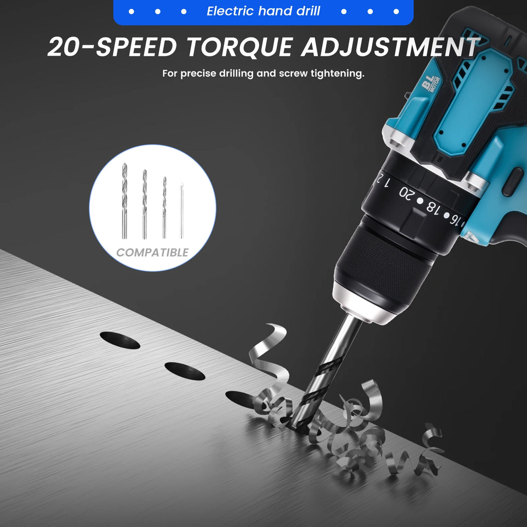 Podofo 21V Cordless Brushless Impact Drill Electric Screwdriver Power Tool with Battery Charger 2 Speed Gearbox 23 Torque Settings LED Light Rechargeable Drill Driver for Wood Metal Plastic DIY Repair