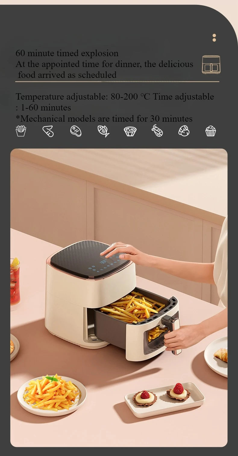 220V Air Fryer Household New Intelligent Large Capacity Visual Non Flip Oil Free Multifunctional Electric Oven Machine