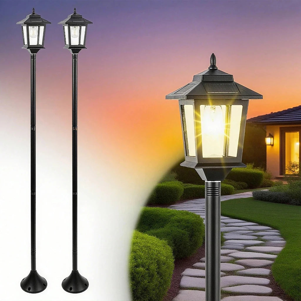 2 PCS Solar Garden Light Outdoor Waterproof LED Lawn Lamp Vintage Style Solar Powered Pathway Light for Yard Patio Driveway