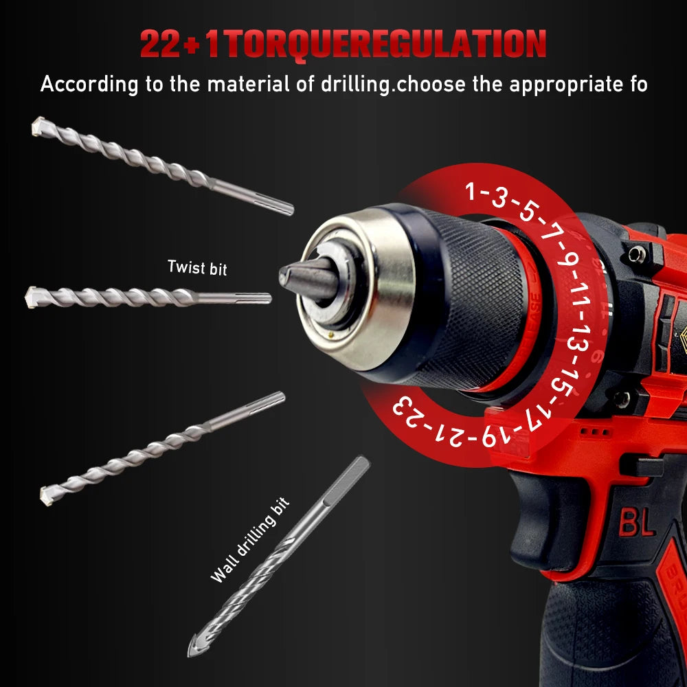 PXNBMB 16.8V 60NM Torque Brushless Electric Drill 10mm Metal Ratchet Chuck Cordless Drill Electric Screwdriver DIY Power Tools