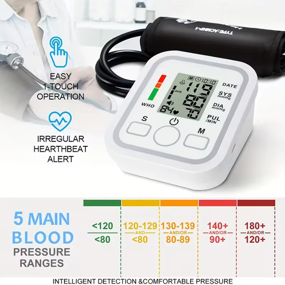 Blood Pressure Meter Digital Automatic Tonometer Upper Arm Blood Pressure Monitor Medical Tensiometer Sphygmomanometer Measure