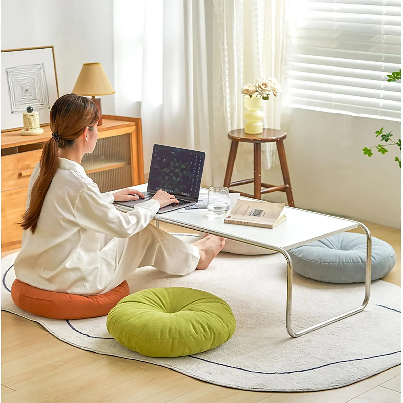 Thick Round Cushion,Soft & Comfortable Full-Filled Meditation Yoga Pillow, Bohemian Zen Home Decor in Vibrant Orange
