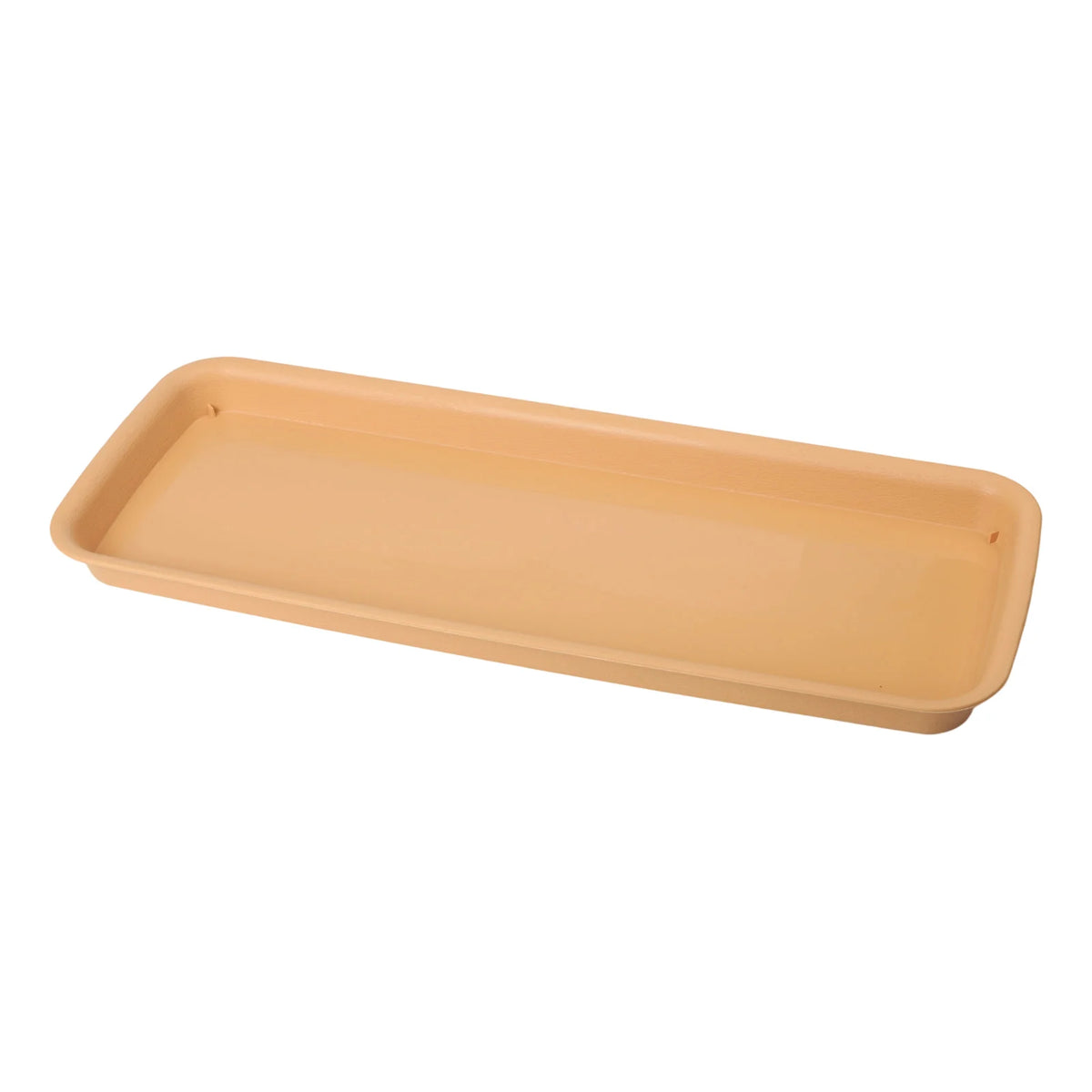 Rectangular plastic water tray, warm brown/orange tone with raised rim