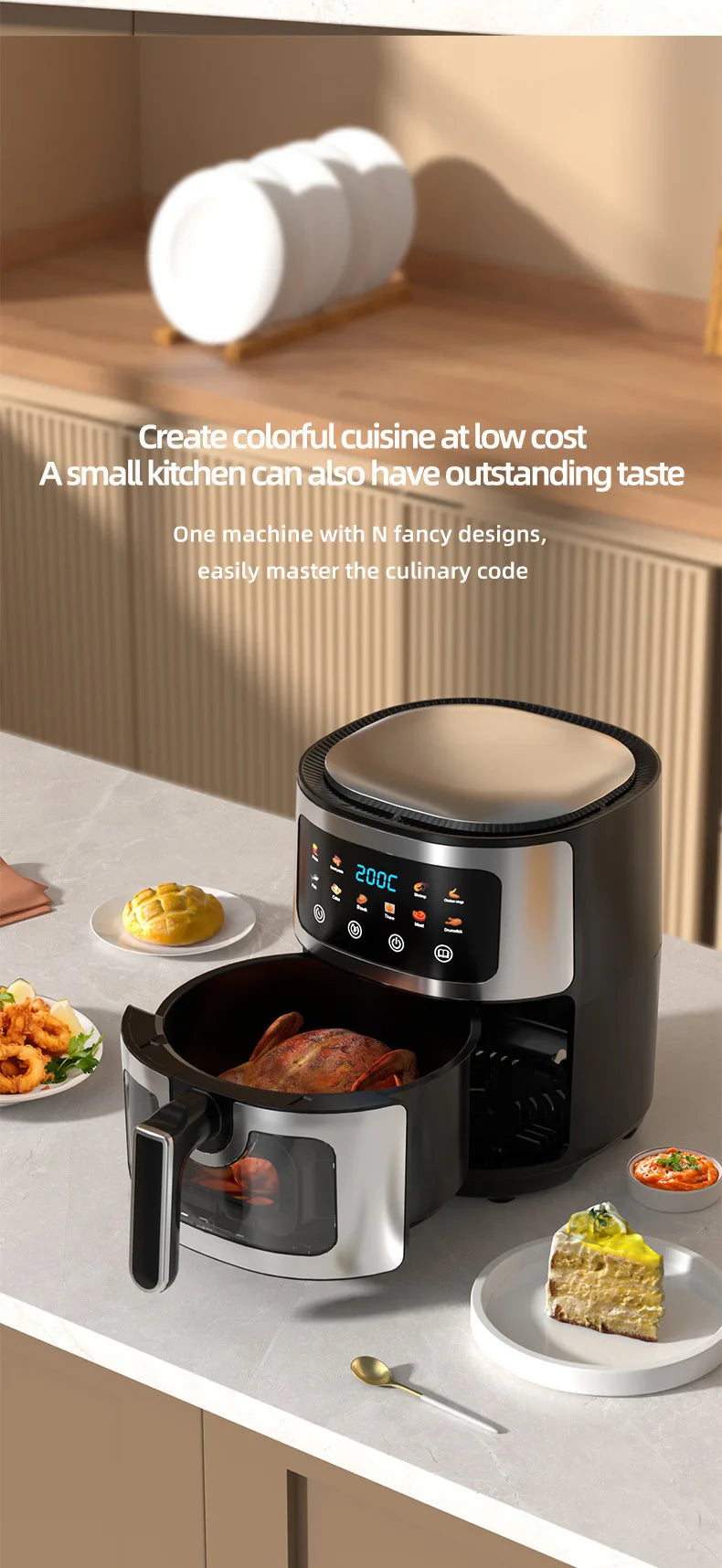 Wholesale 10L Black Air Fryer Fast Healthy Oil-Free,Visual Window ,Make Snacks, Pastries, and Finger Foods,Household Party Use