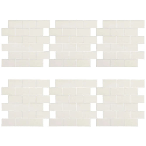 White brick-pattern peel-and-stick tile decals in a 6-piece layout