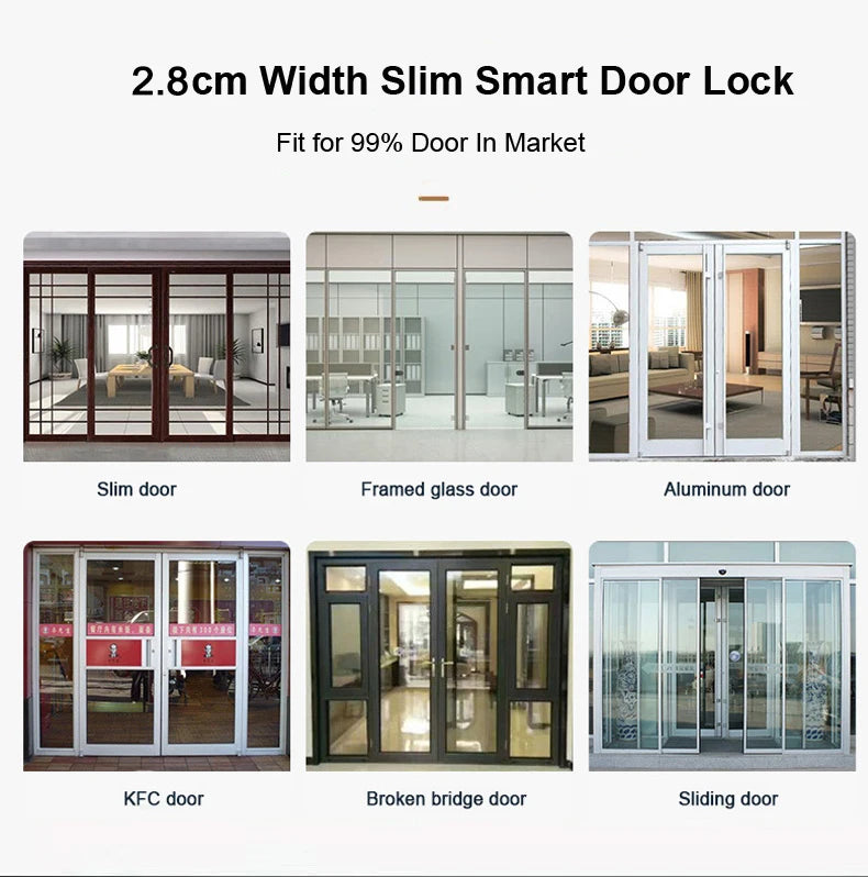 Slim 2.8CM Waterproof Sliding Door Smart Lock Fingerprint Password IC Card Key Compatibility TTlock App & Alexa Biometric Header