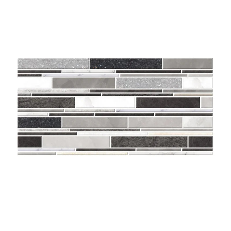 Self-adhesive backsplash tile sticker sheet, dark grey and white brick pattern (9 pcs)