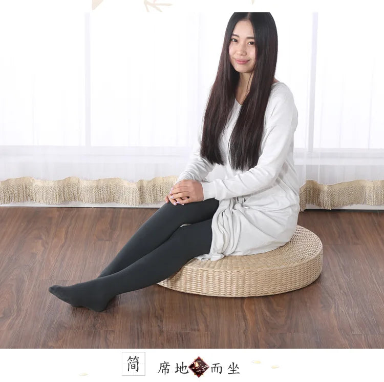 Round Woven Rush Cushion Meditation Zafu Yoga Mat for Floor Tatami Kneeling Tea Ceremony Zen Window Seat