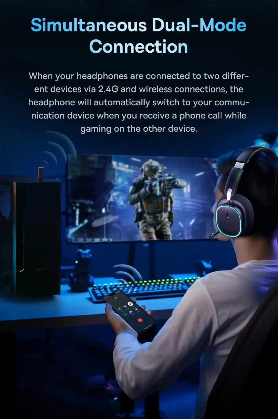 Wireless Gaming Headset Bluetooth 5.3 40mm Driver Tidesmit 01 Tidesmit