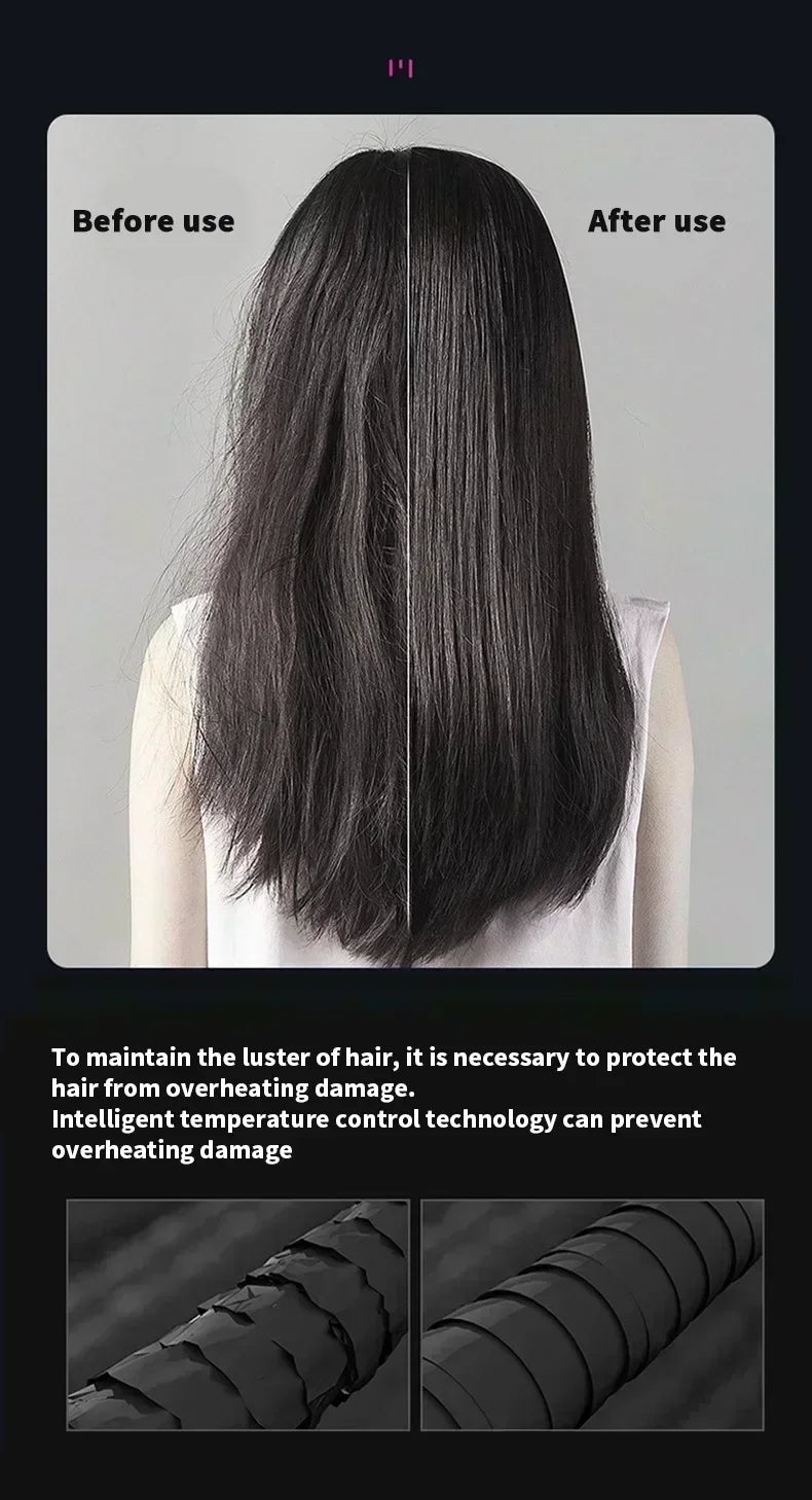 Before and after using 5-in-1 professional hair dryer for smooth, thermostatic, damage-free styling.