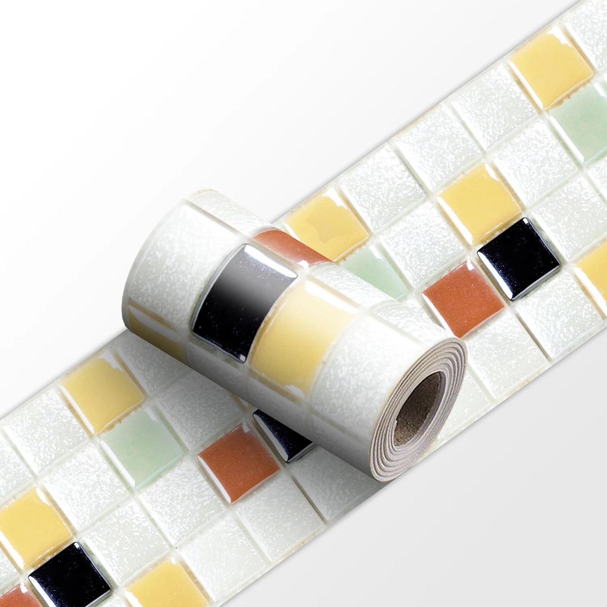 Peel-and-stick mosaic tile wall border sticker strip, multicolor square mosaic roll