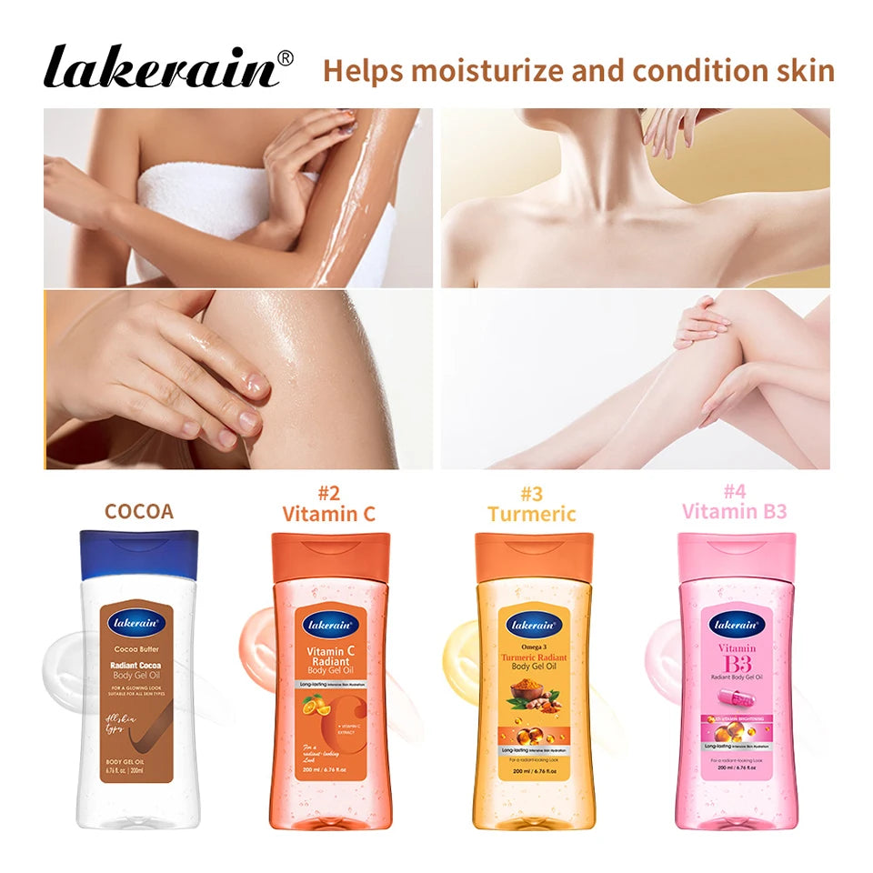 Turmeric Cocoa Glow Body Gel Oil Moisturizing & Smoothing Body Skin Vitamin C Vitamin B3 Body Oil for Dry Skin Care Treatment