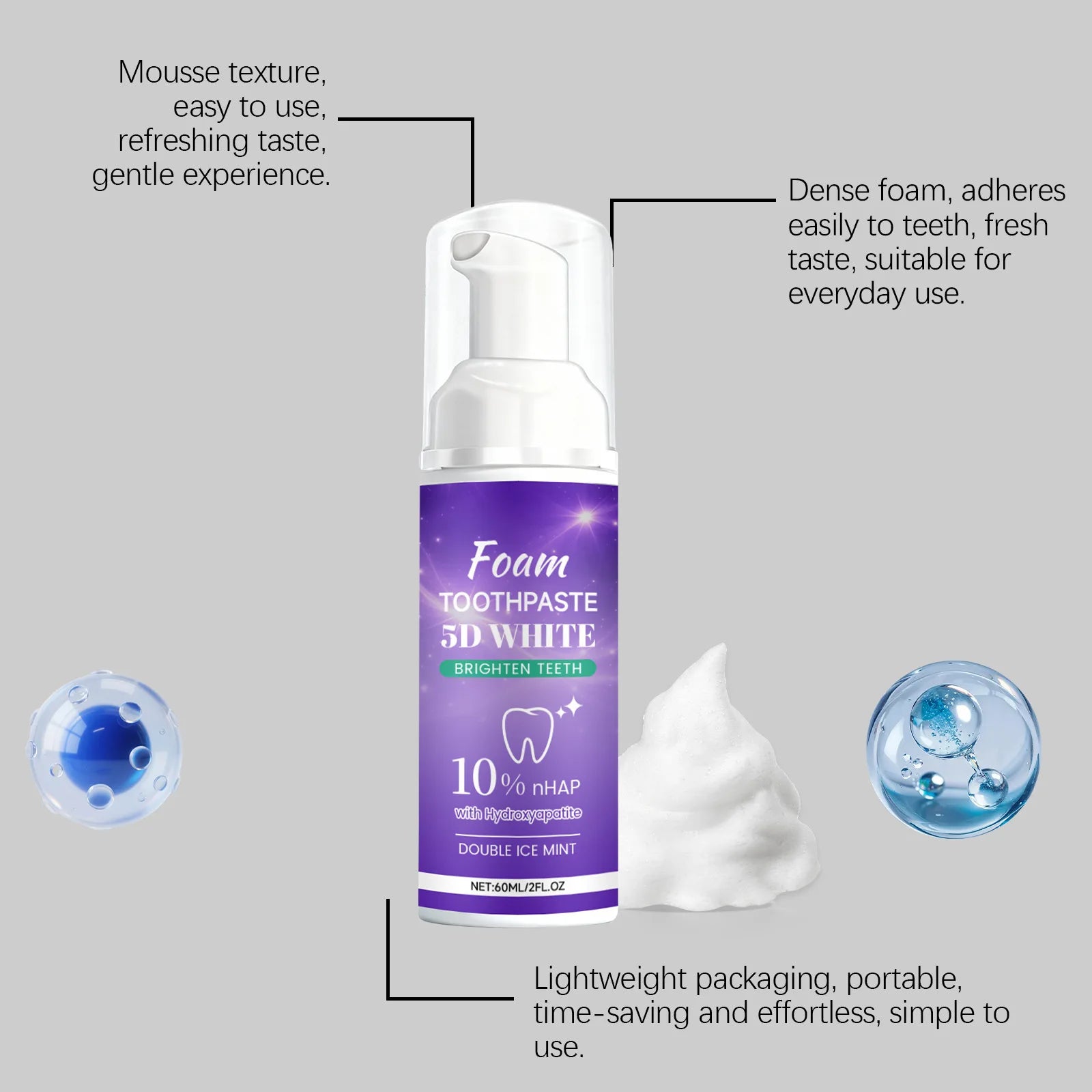Tidesmit 5D white foam toothpaste mousse for teeth whitening, stain removal, and daily oral hygiene care