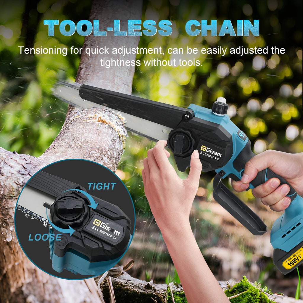 Gisam 8 Inch Brushless Electric Chainsaw Cordless Portable Electric Saw Woodworking Power Tool For makita 18v battery pins