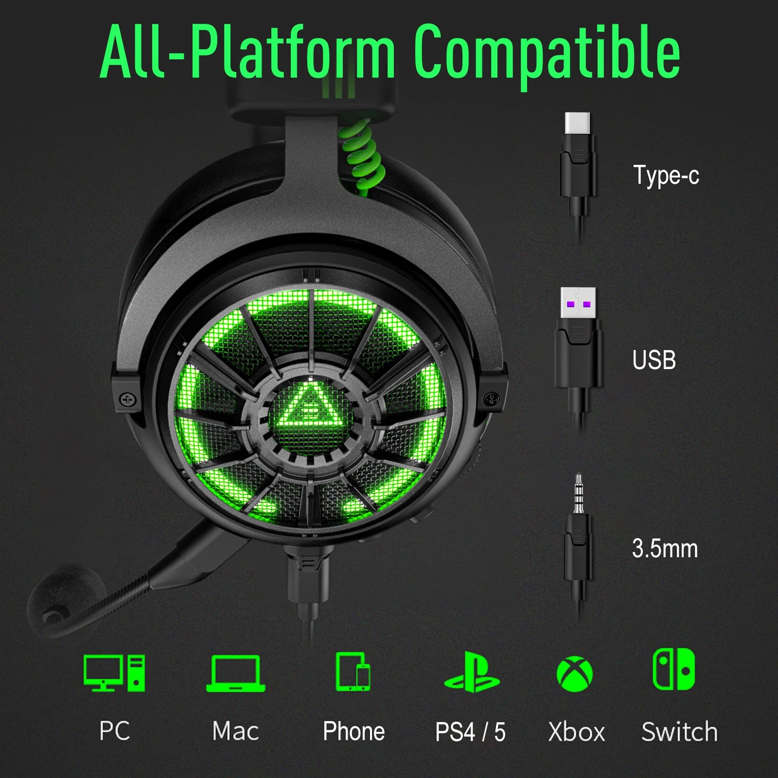7.1 Surround Sound Gaming Headphones with ENC Mic - E5000 Pro Tidesmit