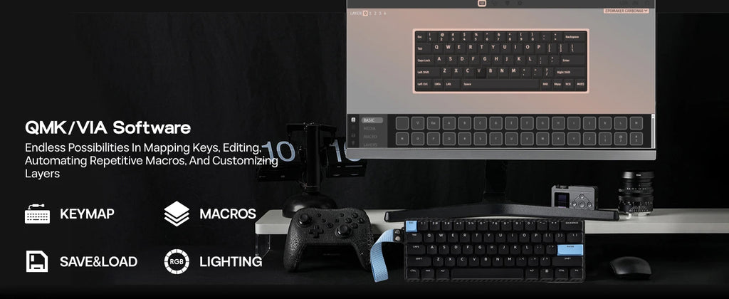 EPOMAKER Carbon60 60% ANSI US Layout Tri-mode Wireless Mechanical Keyboard with QMK/VIA Programmable & RGB Backlights