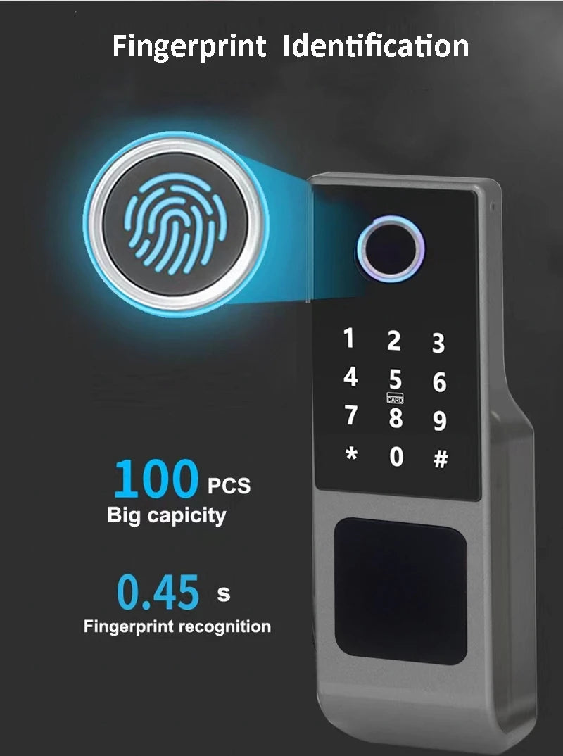Tuya WiFi Double Side Fingerprint Door Lock IP66 Waterproof Passcode RFID Card Remote App Smart Lock For Outdoor Courtyard Gate