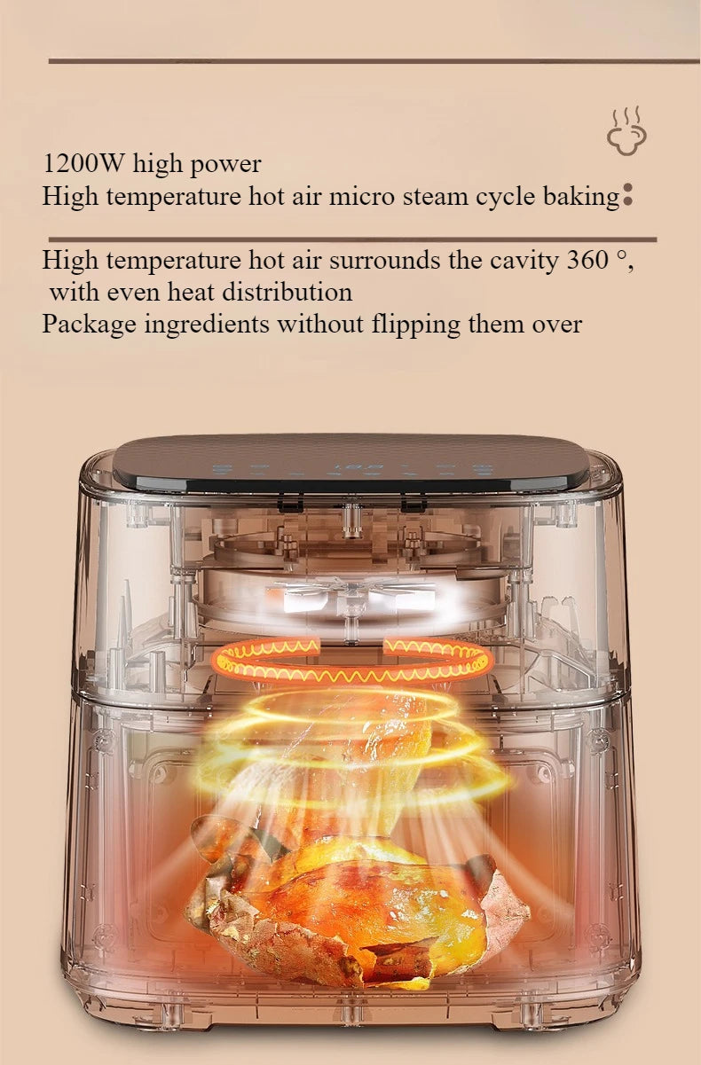 220V Air Fryer Household New Intelligent Large Capacity Visual Non Flip Oil Free Multifunctional Electric Oven Machine