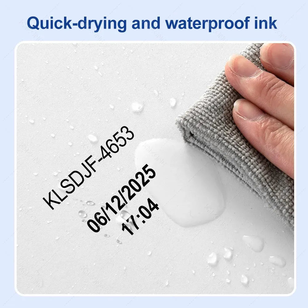 Inkjet printer marking on fabric; quick-drying waterproof ink text over printed code