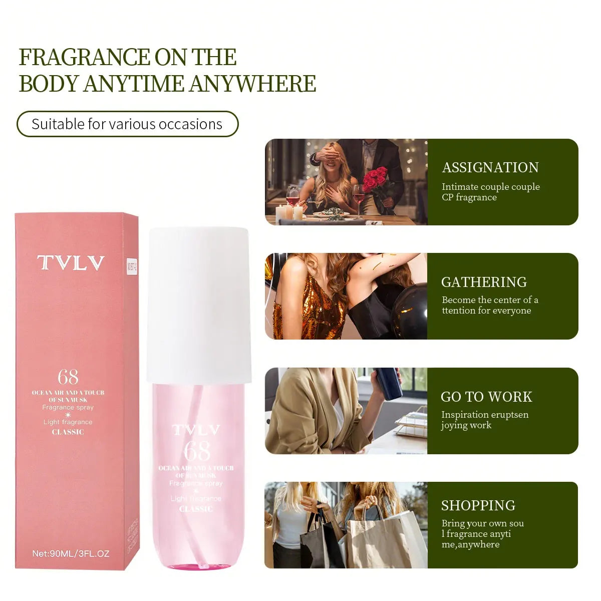 TVLV 68 Ocean Musk perfume spray: alcohol-free, long-lasting Brazilian fragrance in a pink bottle for party wear.