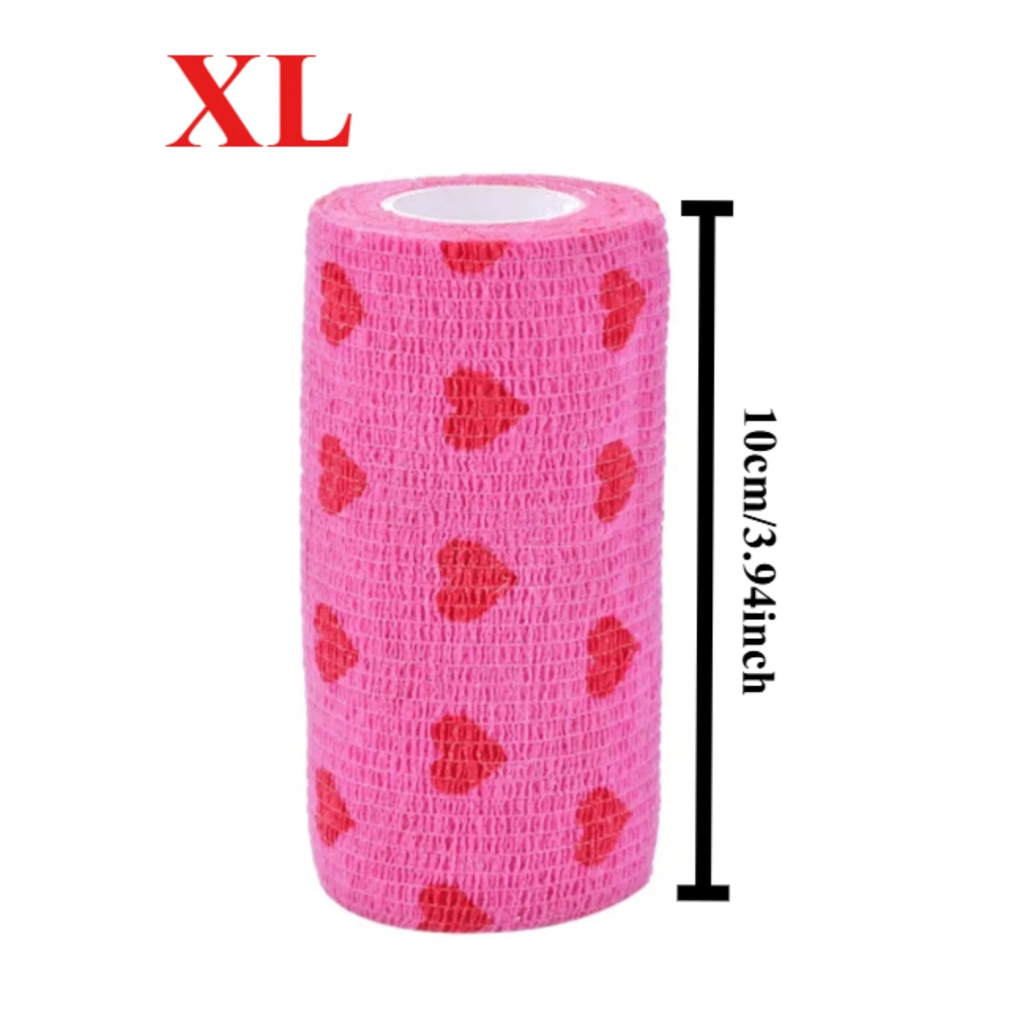 XL pink heart-print breathable, non-woven self-adherent bandage wrap for dog and cat wound care or sports injury.