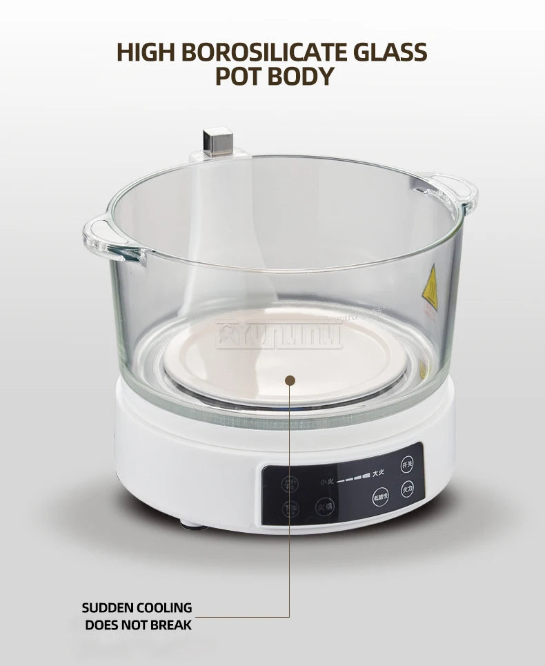 Electric rice cooker with high-borosilicate glass pot body and white base