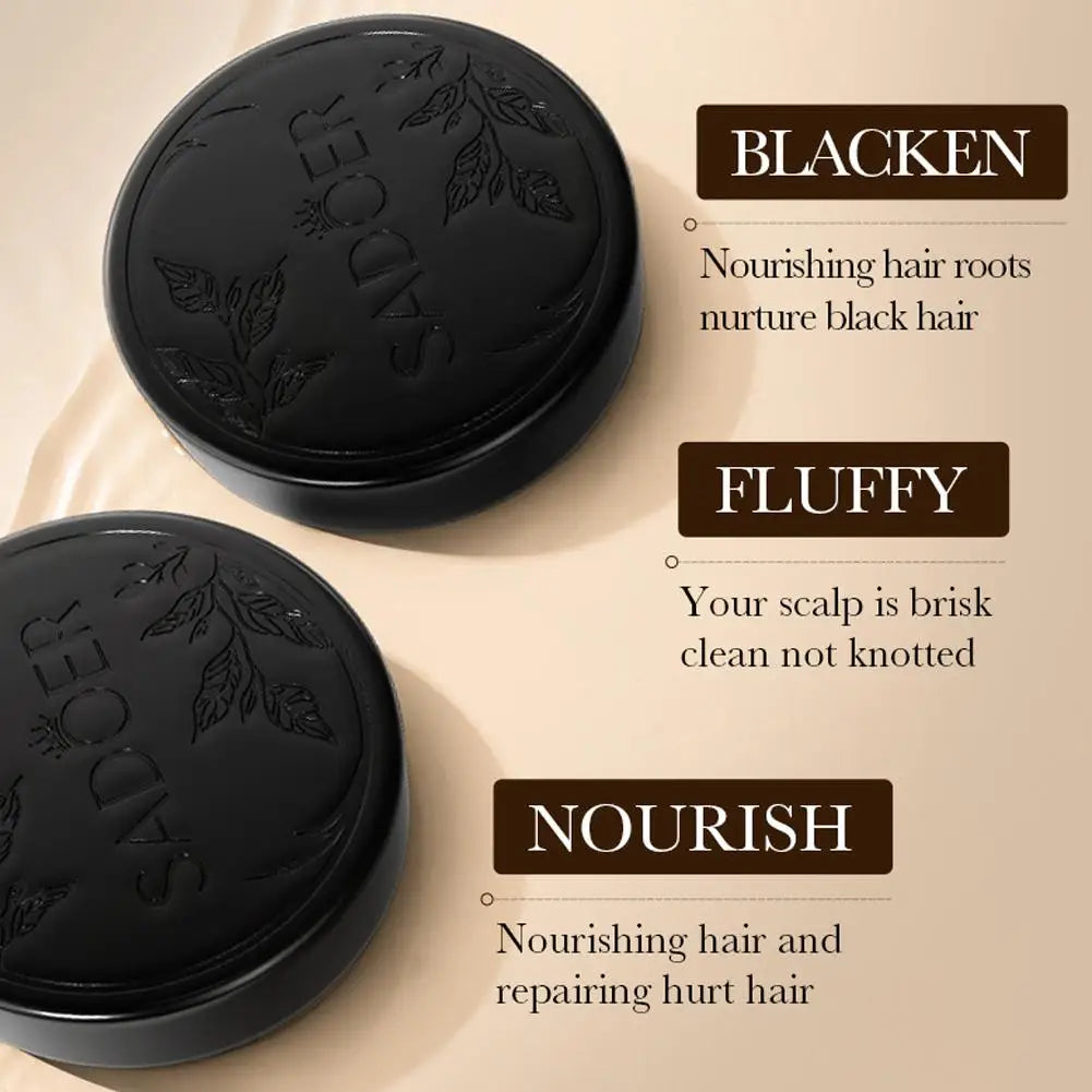 1/2PCS Black Soap Gray Hair Coverage Soap, Natural Polygonum Black Hair Shampoo Bar for Hair Darkening and Stronger, Refreshing