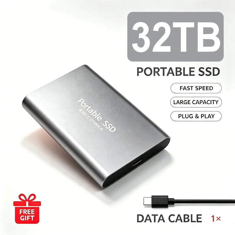 Portable External SSD 4TB High‑Speed Solid State Drive USB3.2 Type‑C Mass Storage Hard Disk 1TB 8TB 16TB for Laptop PC MAC Smart