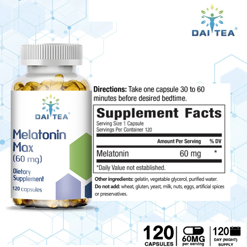 Melatonin Capsules Dietary Supplement - Relieve Insomnia, Help Improve Sleep Quality, Reduce Waking Time, Help Deep Sleep