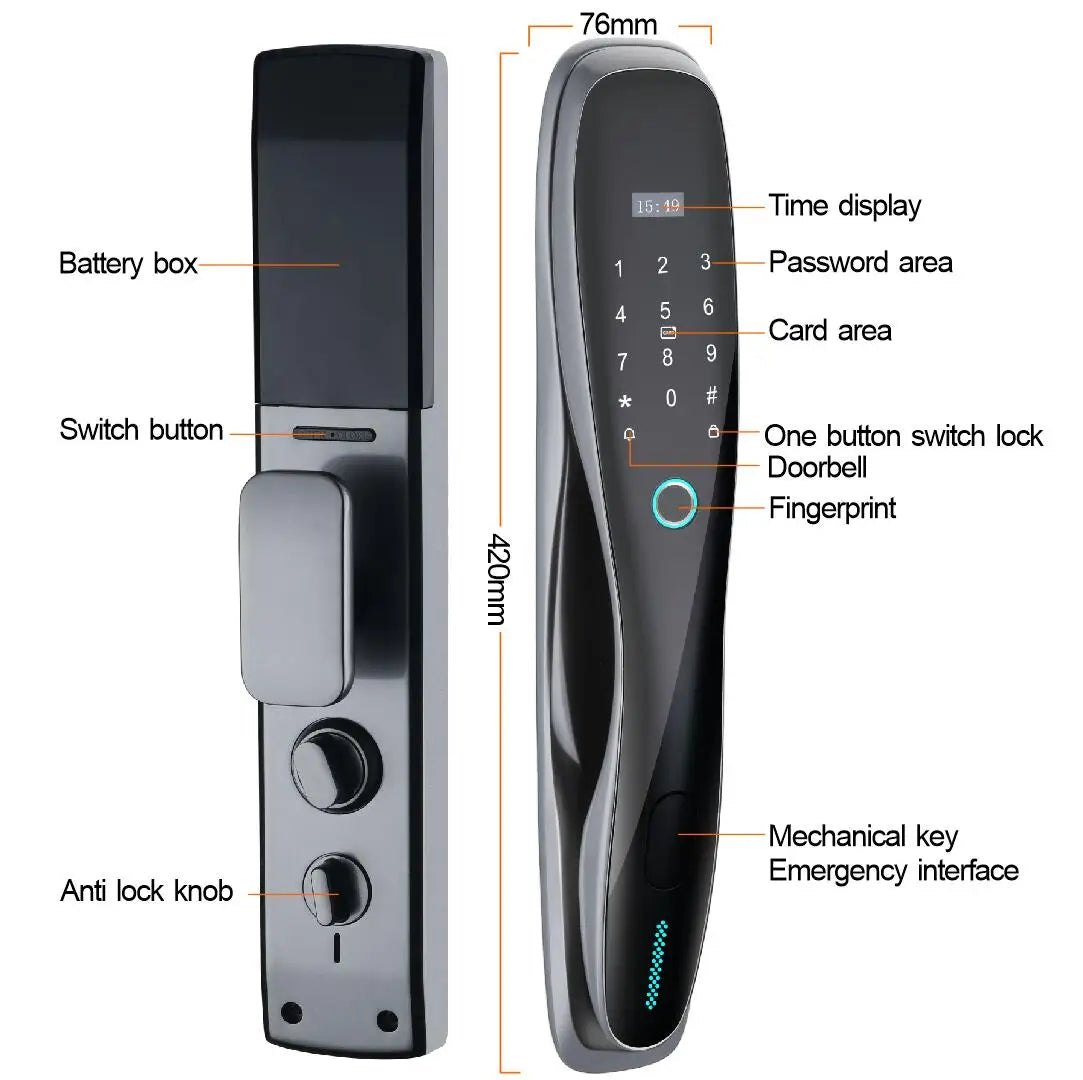 Tuya Digital Electric Fingerprint Smart Lock for Outdoor Wood Door Security Key WiFi Connectivity Waterproof 1pcs Memory Card